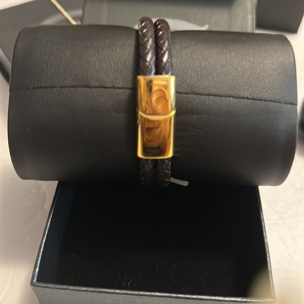 Men's Stainless Steel Leather brown & gold Bracelet SM